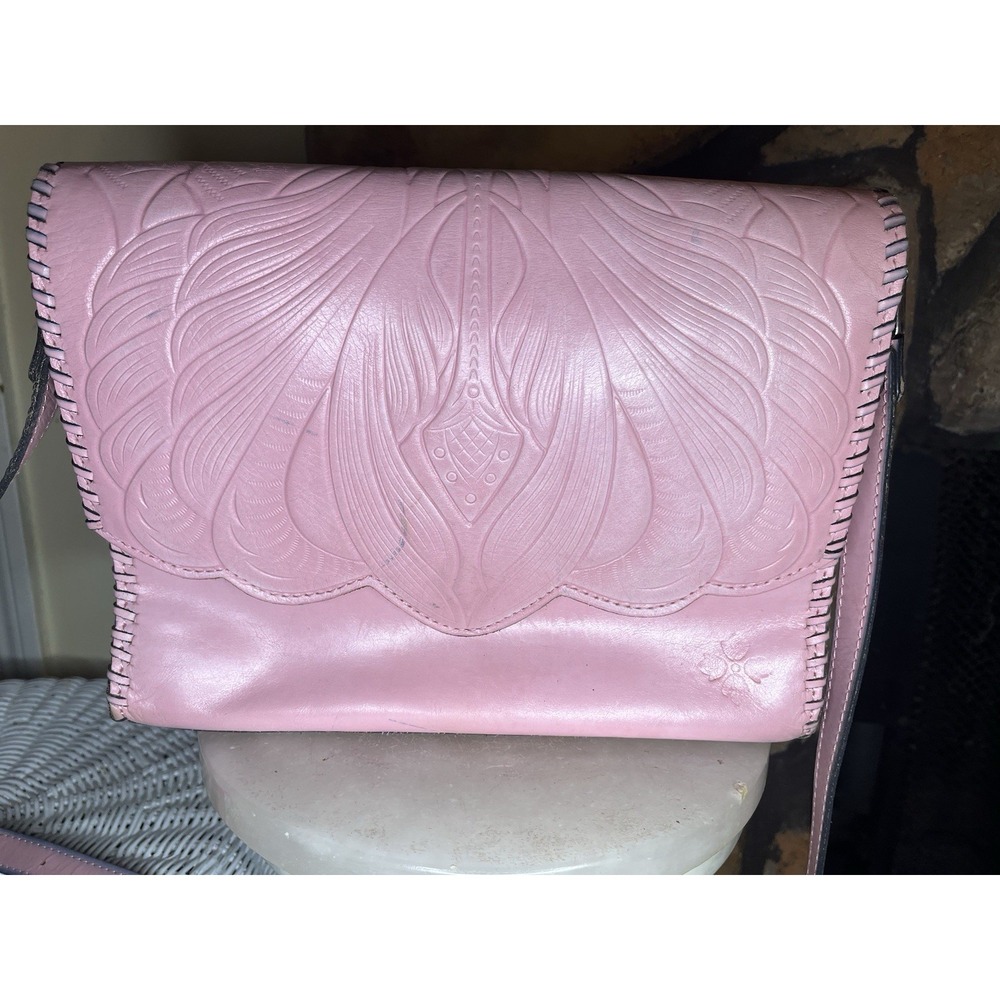 Patricia Nash Pink Embossed Crossbody Bag Snap Flap Zip Top Silver Hardware - Picture 2 of 11